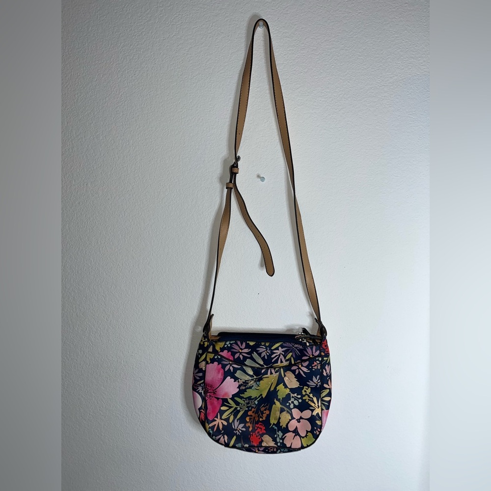 Mondani New York Rainbow Watercolor Floral Print Crossbody Purse Adjustable Bag